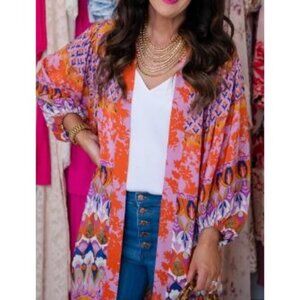 NEW Brooke & Webb Women's Open Kimono One Size Orange Blue Purple Multicolor NWT